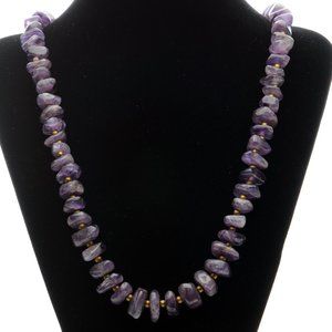 Genuine Amethyst Nugget Long Elegant Necklace